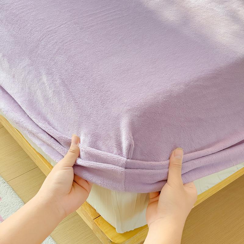 Warm Velvet Fitted Bed Sheet with 360 Elastic Band Mattress Protector Cover Coral Fleece Bedspreads for Single Double Bedsheet