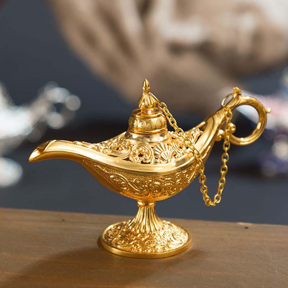 Zinc Zinc Zinc Alloy Hollow Out Wishing Desktop Decor Ornaments Aladdined Magic Lamp Incense Holder Tea Pot