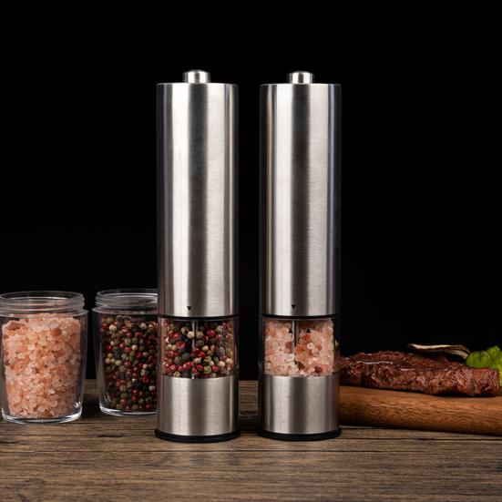 Электрическая мельница для соли и перца с батарейным питанием, автоматическая работа, набор мельниц для соли и перца с регулируемой степенью грубости