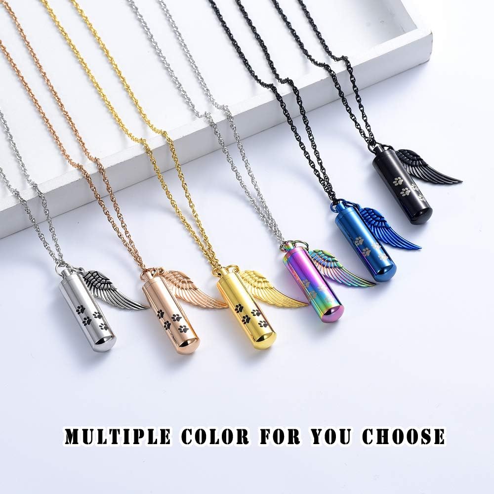 shajwo Cremation Jewelry Paw Print Urn Necklaces for Human Pet Ashes Cylinder Urn Pendant Keepsake Memorial Ash Locket Holder Necklace for Men Women
