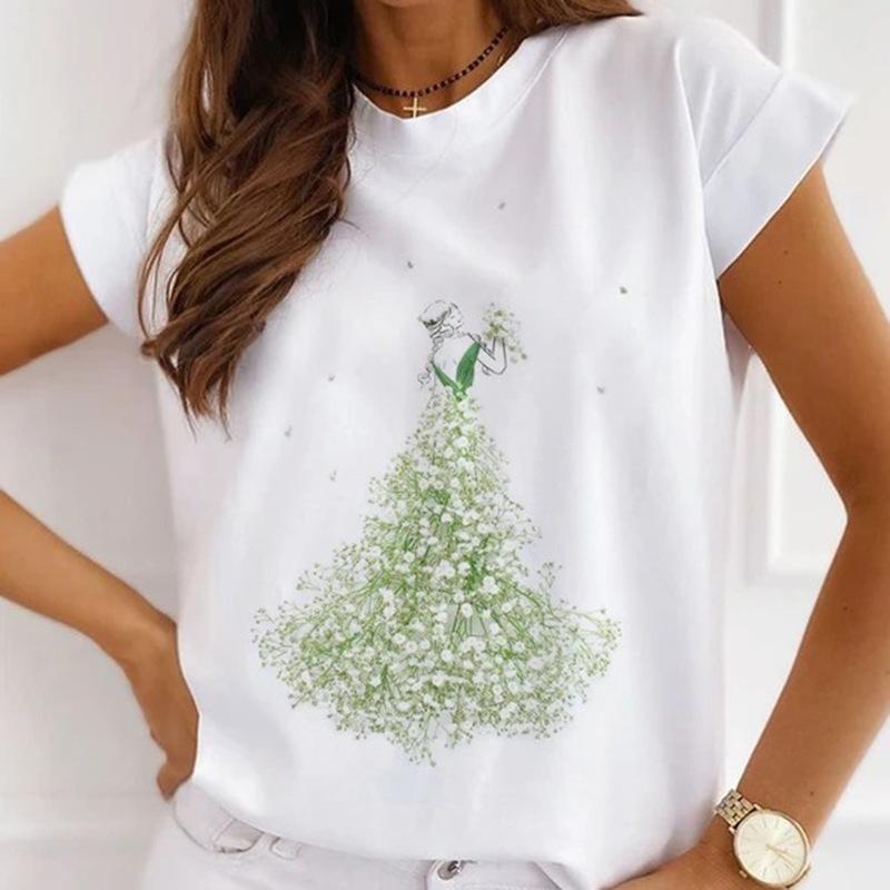 Модная креативная женская футболка с 3D рисунком розы 90-х годов, летняя блузка, свободные футболки с короткими рукавами, белые женские топы с круглым вырезом, одежда