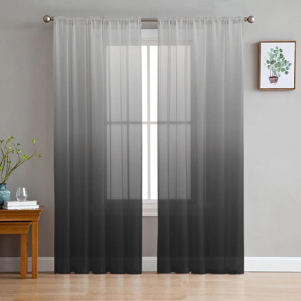 Gray Black Gradient Tulle Curtains Living Room Kitchen Chiffon Bedroom Balcony Sheer Fashion Home Decor