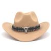 Western Cowboy-Style Wool Felt Hat with Bull Head Accent - Tibetan-Inspired Autumn/Winter Jazz Hat