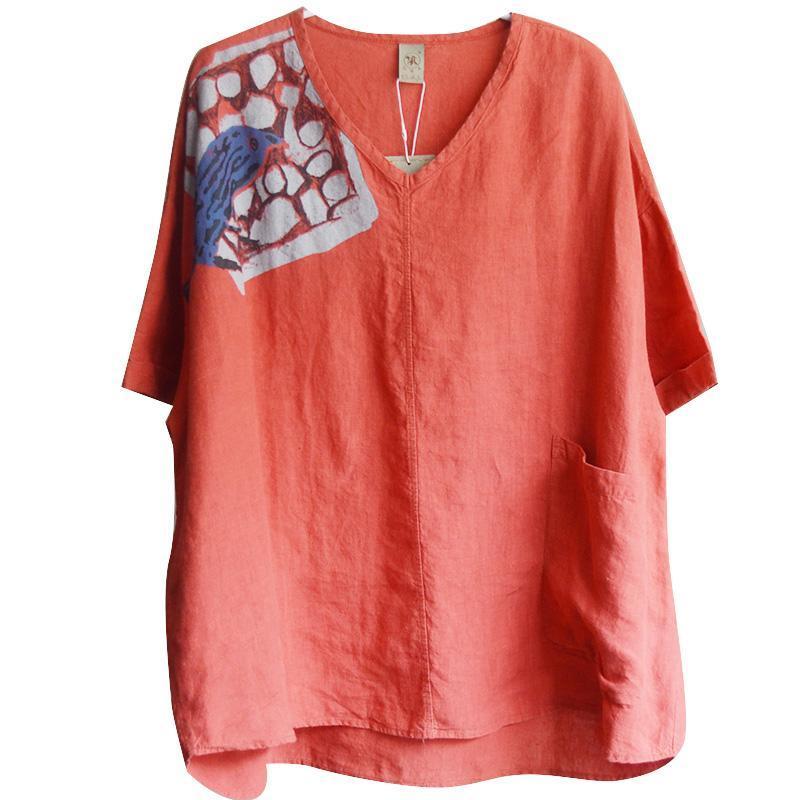 Большие размеры Женские летние хлопковые льняные футболки Свободные футболки с коротким рукавом Винтажные топы оверсайз