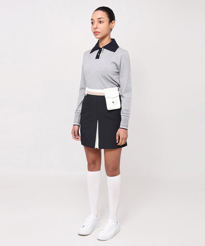 A Ben Hampton Obi Color Block H-Line Skirt Navy