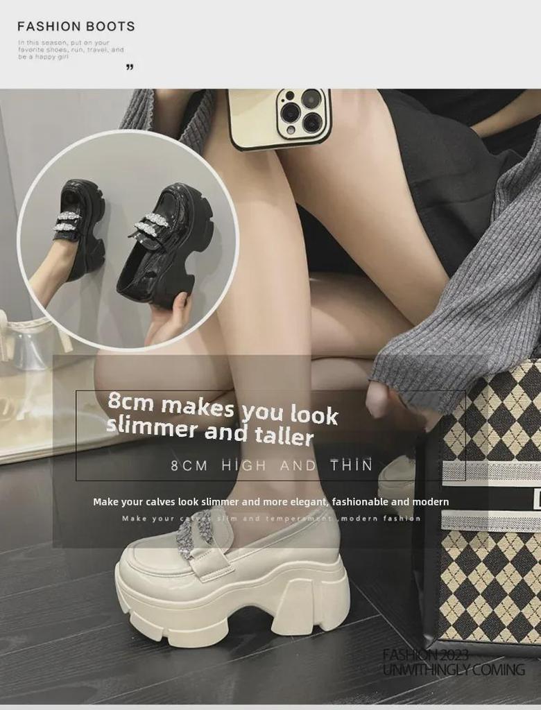 Женские весенние туфли-лоферы 2025 года на толстой подошве с внутренней высотой и небольшой платформой