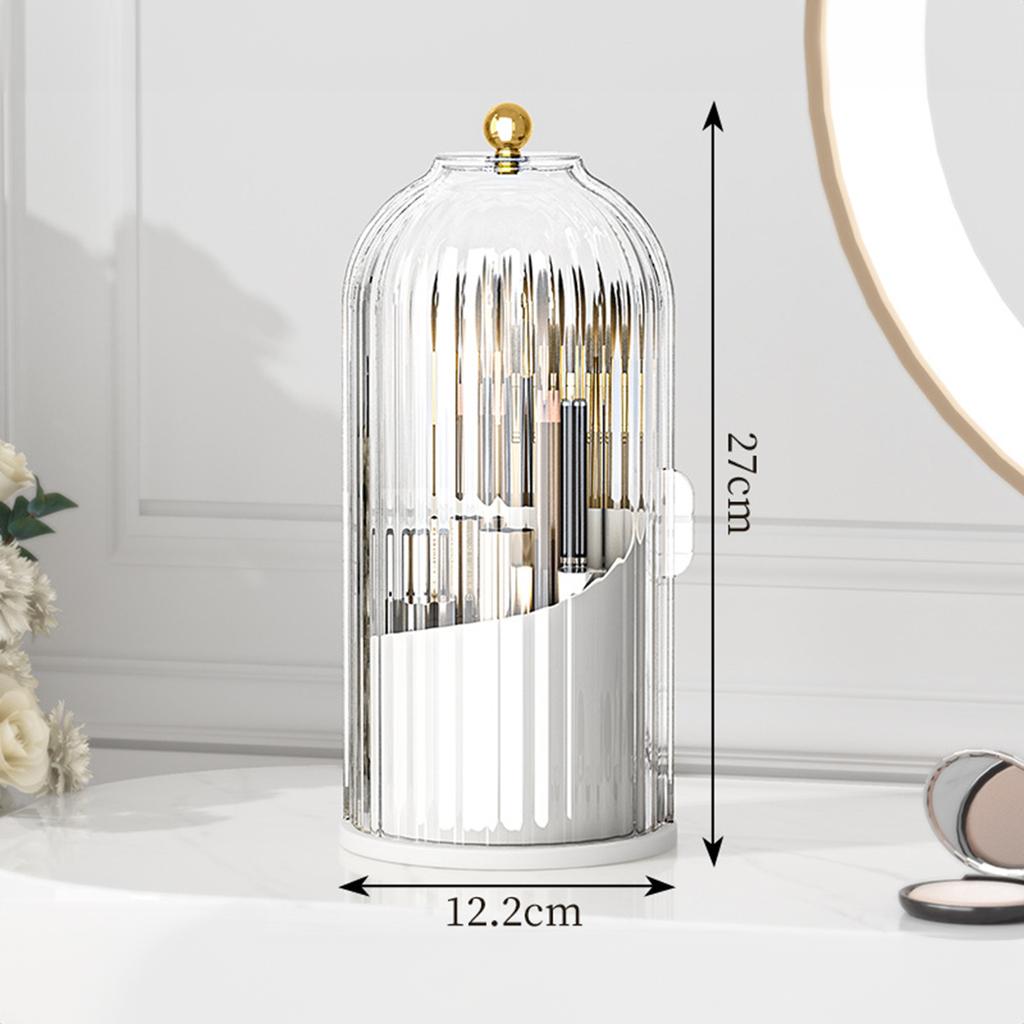 360-degree Rotating Makeup Organizer Box Luxury Birdcage Style Cosmetic Storage with Transparent Cover and Dust-proof Design