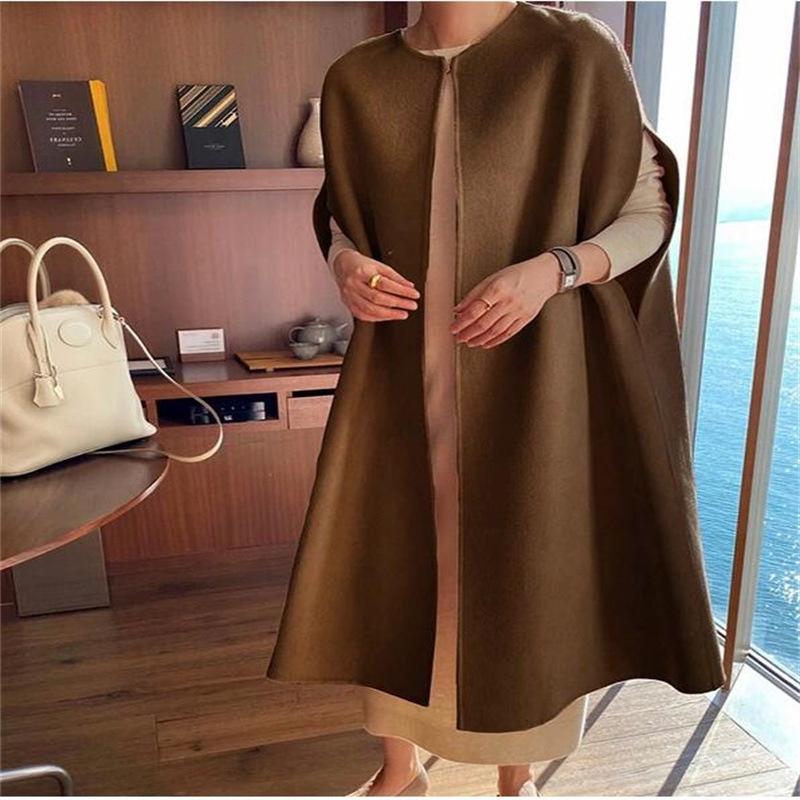 Женское пальто, шерстяной кардиган без рукавов средней длины с круглым вырезом