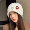 Flower Design Knitted Bucket Hat Ear Protection Warm Cap Sweet Knitted Hat Winter