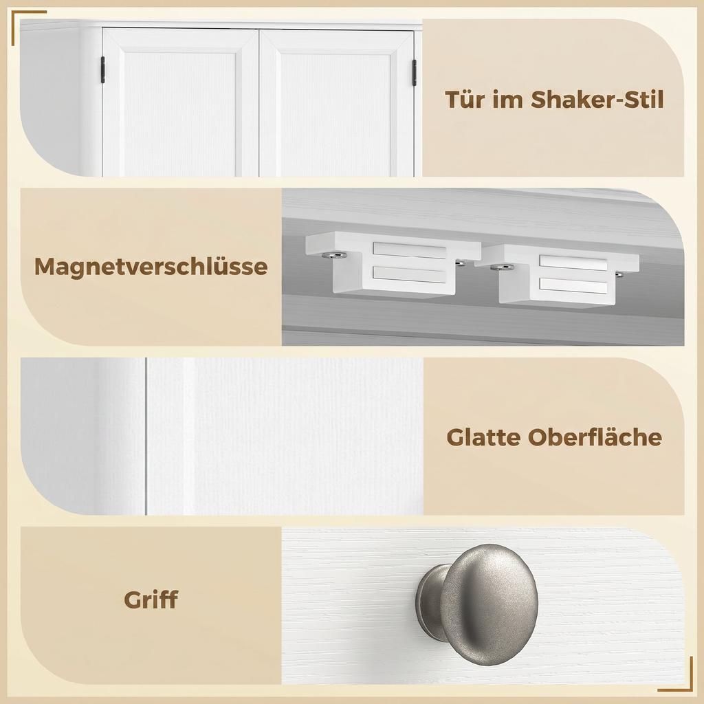 Kitchen Cabinet with 4 Doors, Drawer, and Adjustable Shelves for Kitchen, 80 x 39.5 x 186.4 cm White