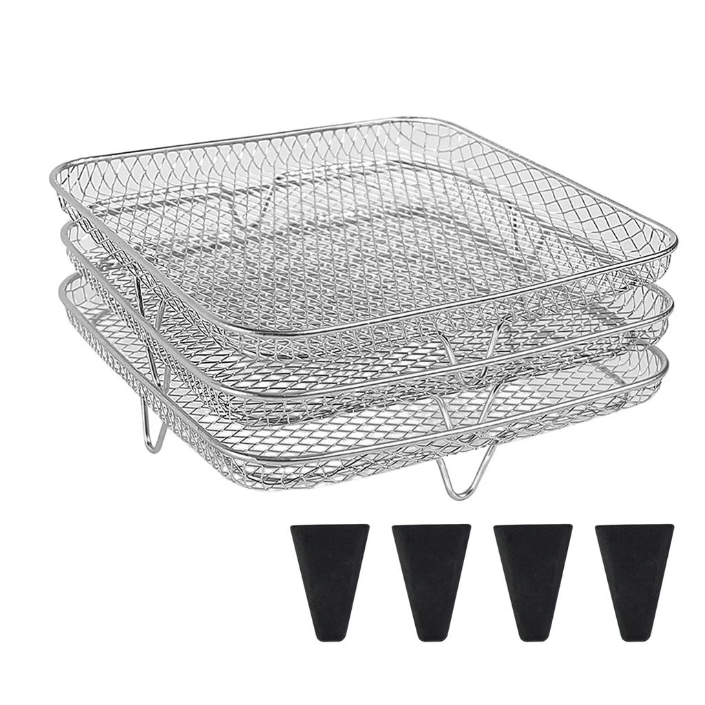 3 Layers Air Fryer Rack Stackable Grilling Rack Stainless Steel Mesh Grill Basket Steamer Cooker Kitchen Gadgets Cooking Tools