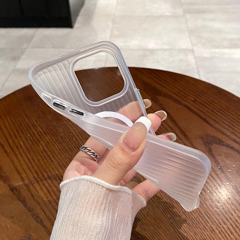 Простой гофрированный прозрачный тонкий чехол для телефона iPhone 16 Pro 15 Pro Max 14 13 12 11 для MagSafe Magnetic Shockproof Soft Silicone Bumper Cover