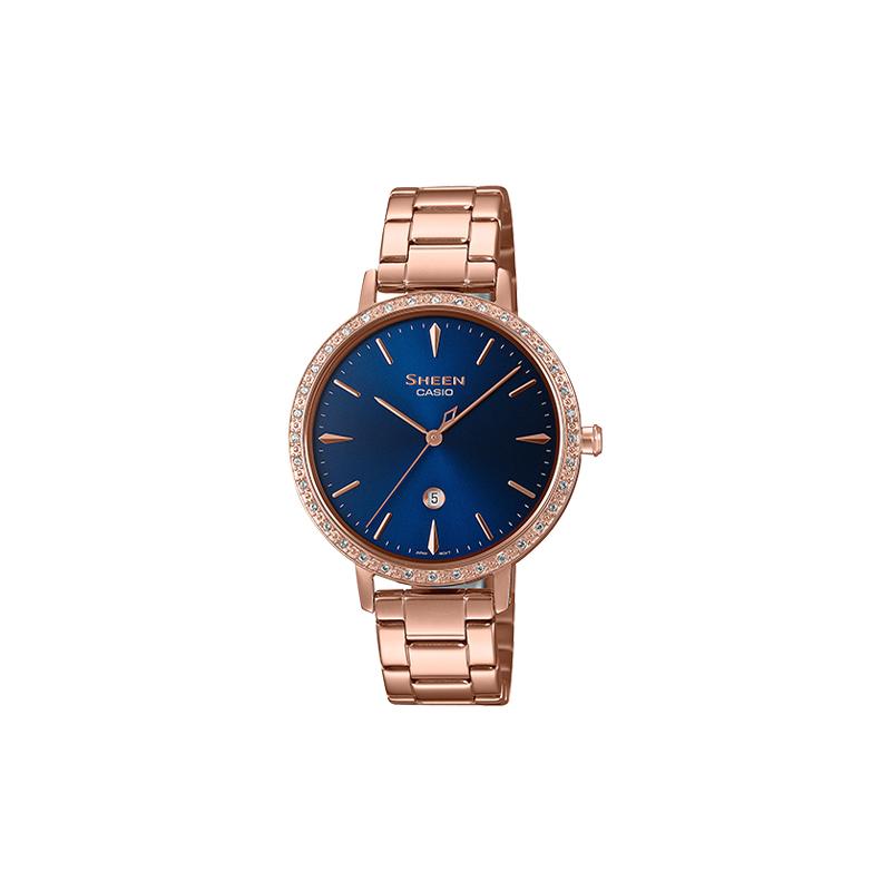 Casio SHEEN 50 meters waterproof quartz movement stainless steel strap Japanese and Korean watch 40.5mm women's watch blue dial SHE-4535YPG-2A