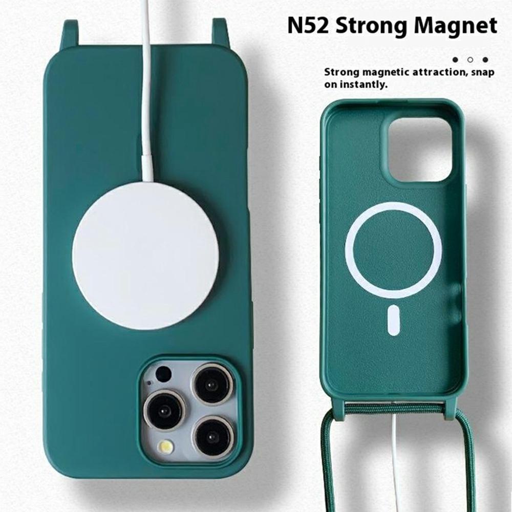 For iPhone 16 Pro Max Magnetic Case Compatible with MagSafe Soft TPU Phone Cover with Lanyard