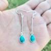 Лабораторная серьга ручной работы с бирюзовым драгоценным камнем, длинная цепочка, серьга из серебра 925 пробы, женские серьги, подарок для нее