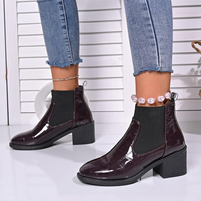 Ботильоны смешанных цветов, современные ботинки на квадратном каблуке, зимние, без застежек, 2024, горячая распродажа, женская обувь, квадратный носок, средний каблук, женские ботинки для шитья