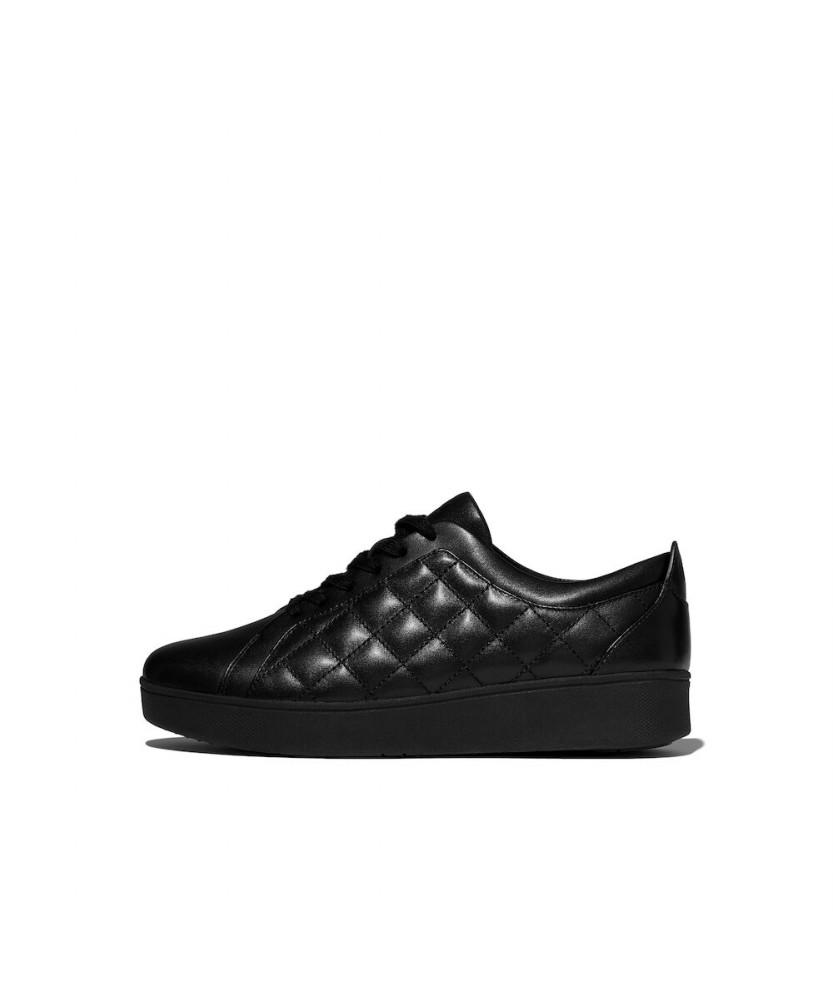 Fitflop [Rally] Женские стеганые кожаные кроссовки - Полностью черные (Ft59K2N145)