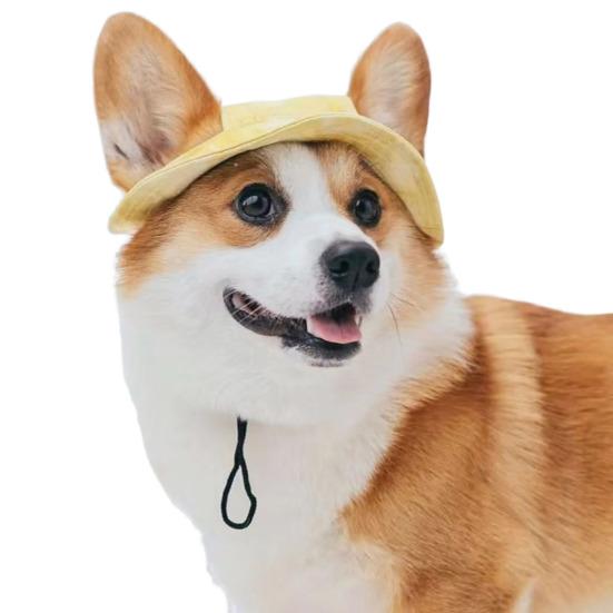 Corgi Sun Hat Pet Cap with Ear Holes Dog Sun Cap with Adjustable Neck Strap for Small And Medium Sized Pets Outdoor Sun Protection