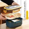 Double Thickened Portable Divided Fruit Food Container Commuter Bento Box Microwave Oven Available (with Spoon and Fork)