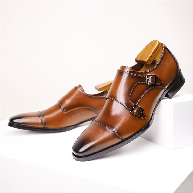 Gentleman Luxury New Genuine Leather Business Formal Shoes for Men Designer Monk Strap Loafer Wdding Prom Homecoming Footwear