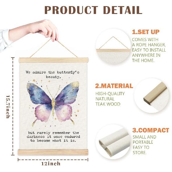 AXSDBVHB Butterfly pirational Quotes Wall Art Decor 12x16 Poster Hanger Frame, Therapy Office Decor, Motivational Mental Health Canvas Artwork Prints