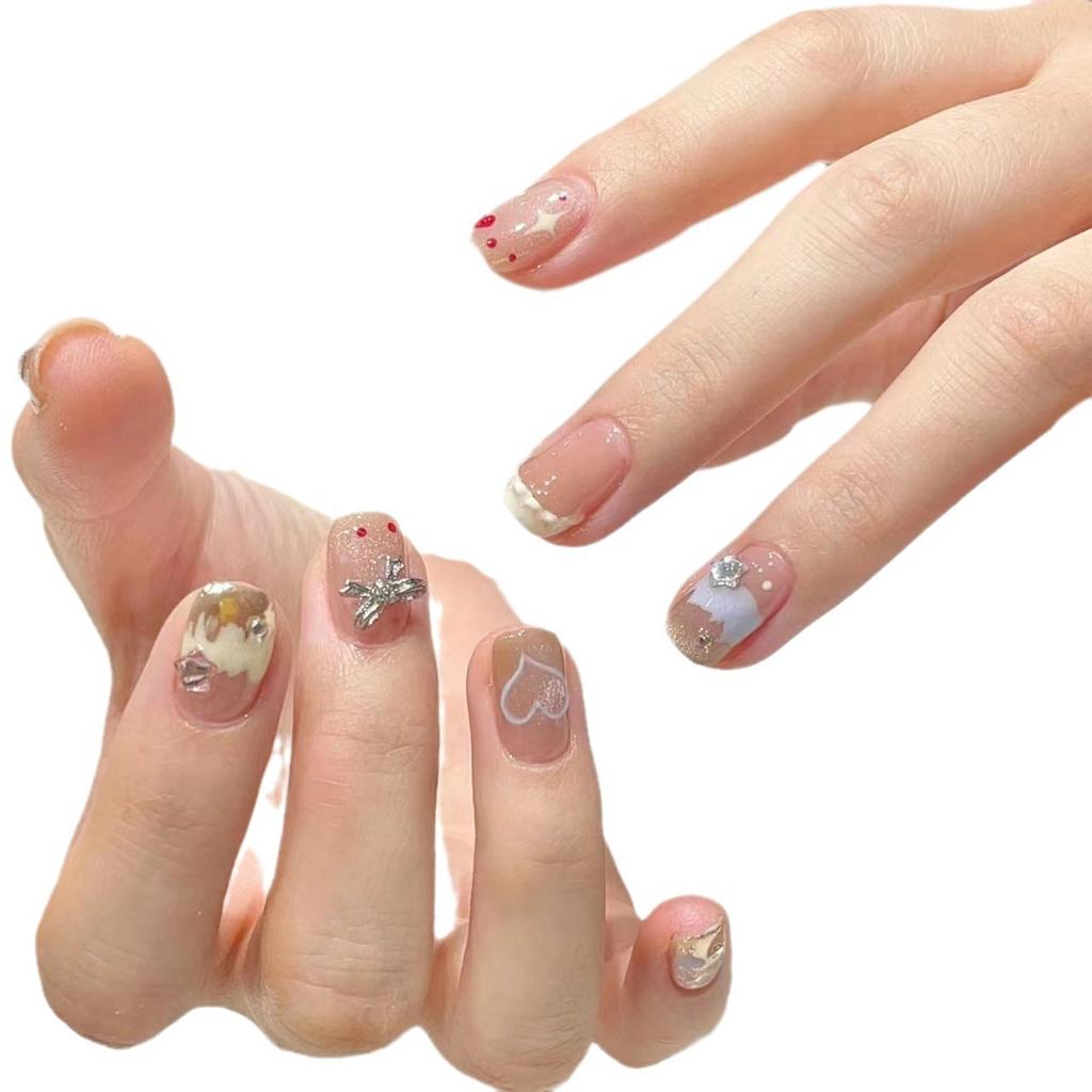 Pure Hand-wearing Nail Short Style High-end Hot Girl Summer New Style Ins Manicure Fake Nail Patch Can Be Detached