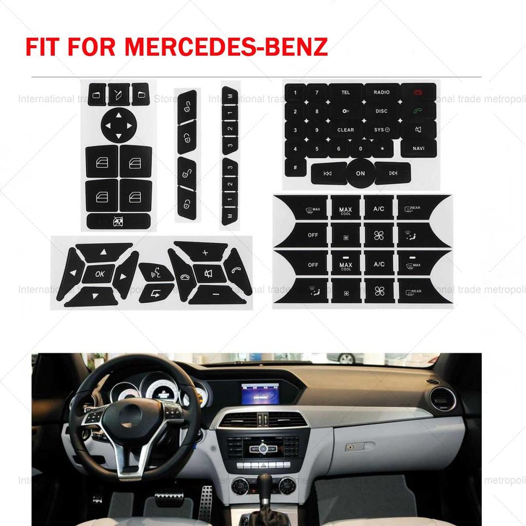 1 Set Black Car Button Repair Decal Sticker for Mercedes-Benz GLK350 C/CLS/SLK Class W204/W207/W172/W212/W218