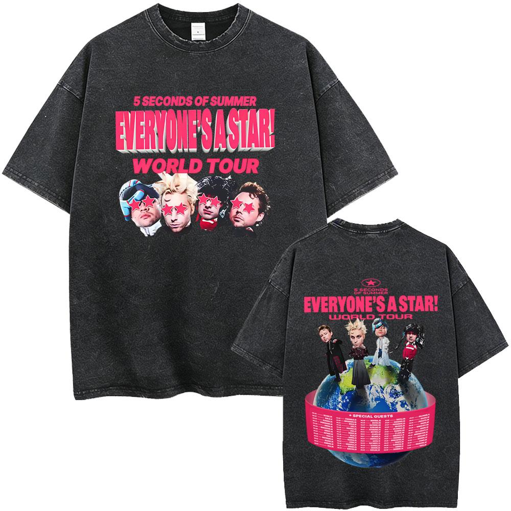 Washed Vintage 5 Seconds of Summer Everyones A Star World Tour 2026 Tshirt Men Women Clothing Pop Punk Rock Acid Wash T Shirts