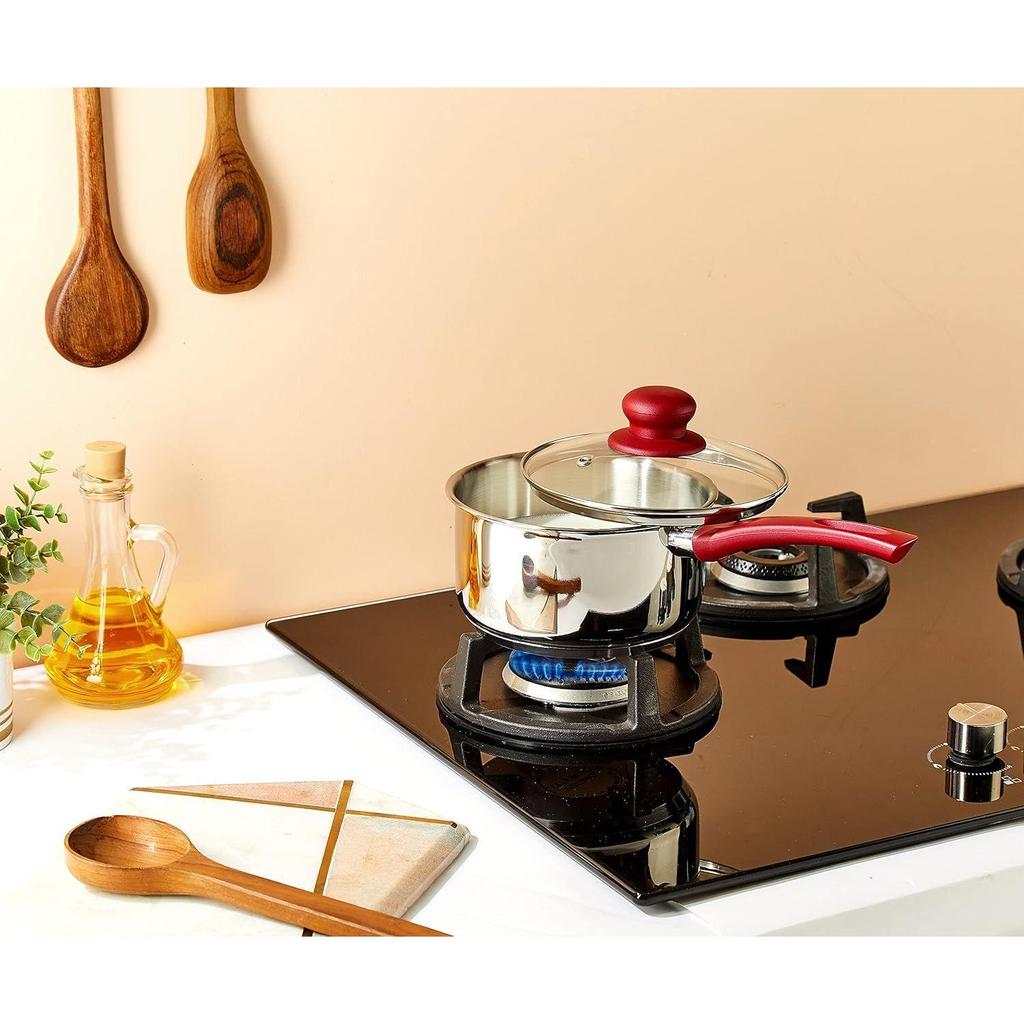 Сотейник из нержавеющей стали с толстым дном и стеклянной крышкой|Трехслойное ударопрочное дно для долговечности|Премиальный вид с ручками и ручкой с мягким покрытием