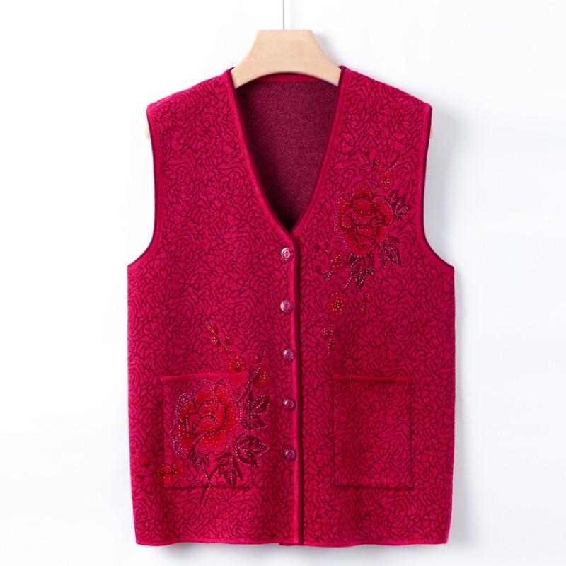 Grandma Clothing Autumn Thin Vest Women's Knitted Cardigan Vest Middle-aged Knitted Sweater Vest Jacket Mother Autumn Clothing