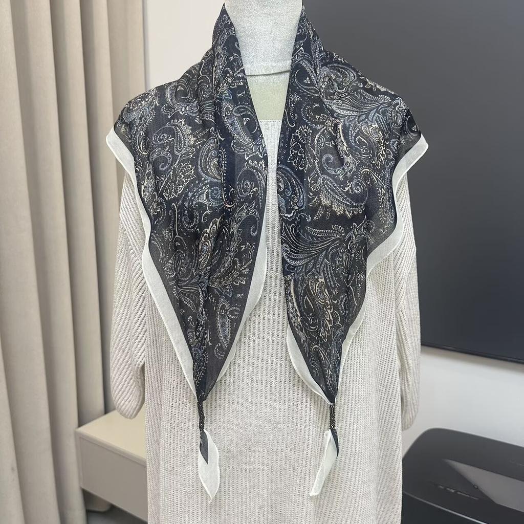 Cotton And Linen Triangle Scarf Summer Thin Silk Scarf Women'S High-End Shawl Women'S Versatile Belt Japanese And Korean Fart Curtain Scarf