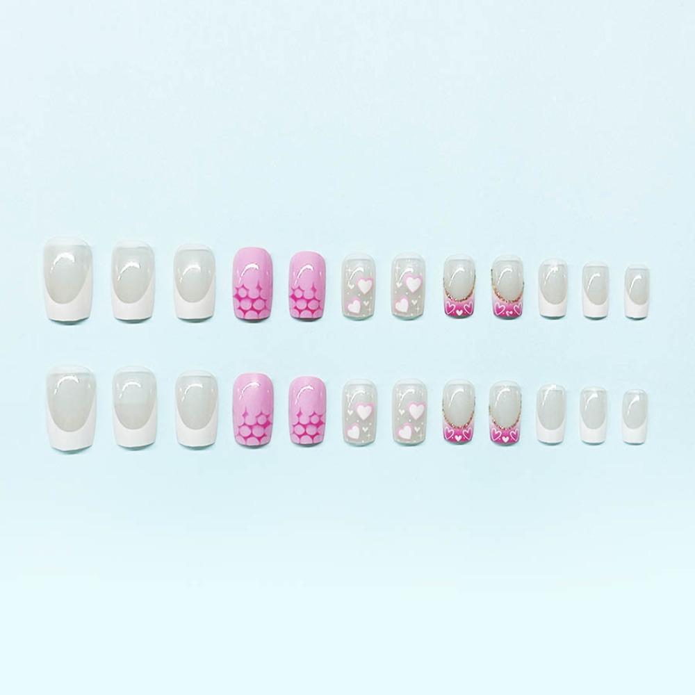 Square Head French Fake Nails Flash Nail Tips Detachable False Nail  Women