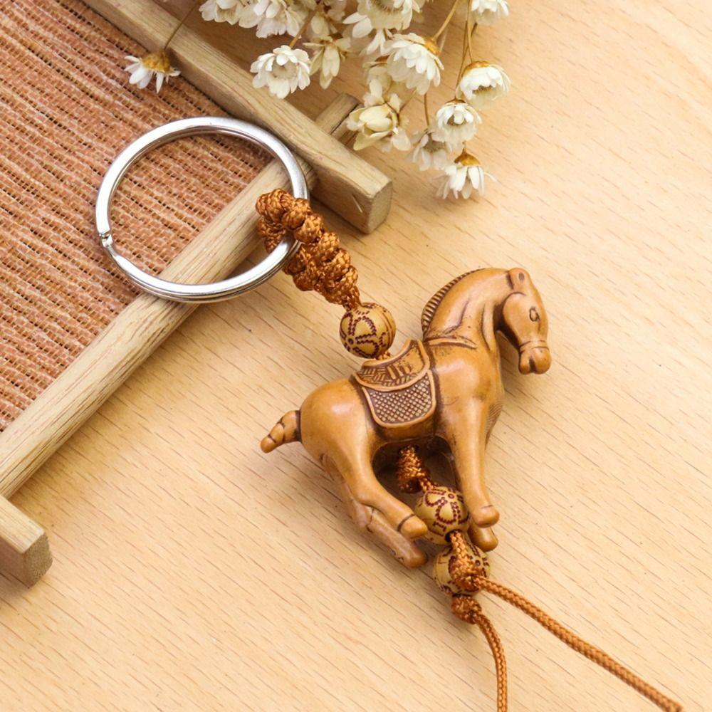 Toy Carving Cartoon Pendant Weaving Key Chains Lucky Horse Keychain Key Holder Lucky Horse Keyring