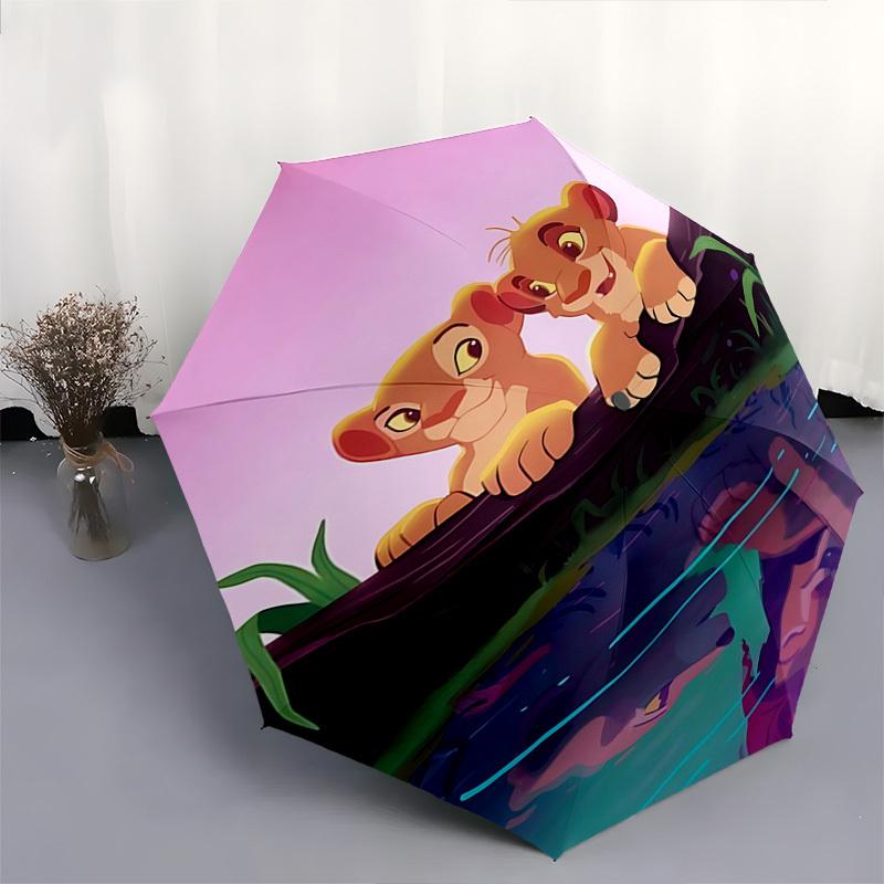 Lion Cubs, Reflection Themed Automatic Opening and Closing Umbrella, Brightly Colored 8-rib Portable Umbrella, Suitable for Men and Women, A Perfect G