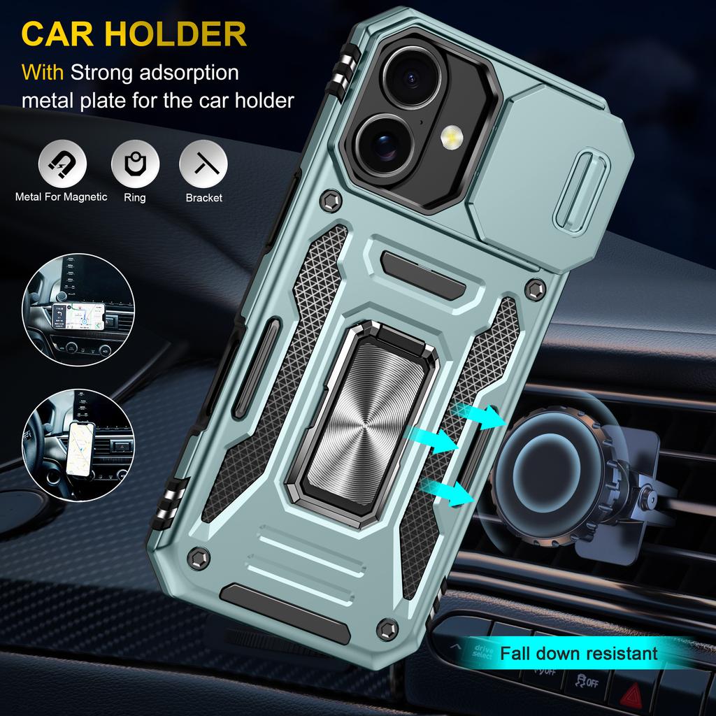 For iPhone 17 Case Kickstand Slide Lens Lid PC+TPU Drop