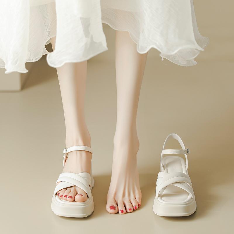 [Горчично-зеленый CHAO белый] Римские босоножки на платформе с толстым каблуком женские туфли на высоком каблуке с перекрестными ремешками и застежкой-пряжкой