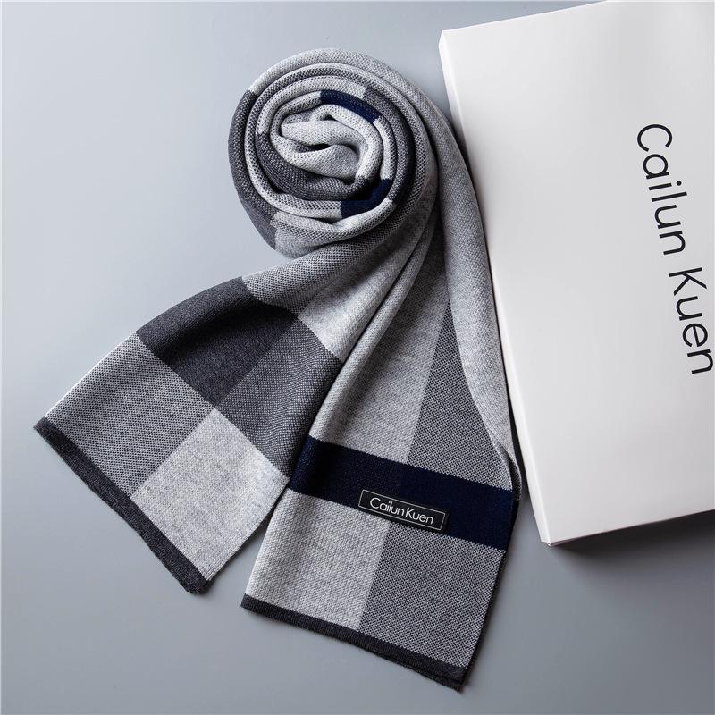 2026 New Men's Wool Plaid Scarf – Trendy Knitted Korean Style, Versatile and Warm Winter Accessory