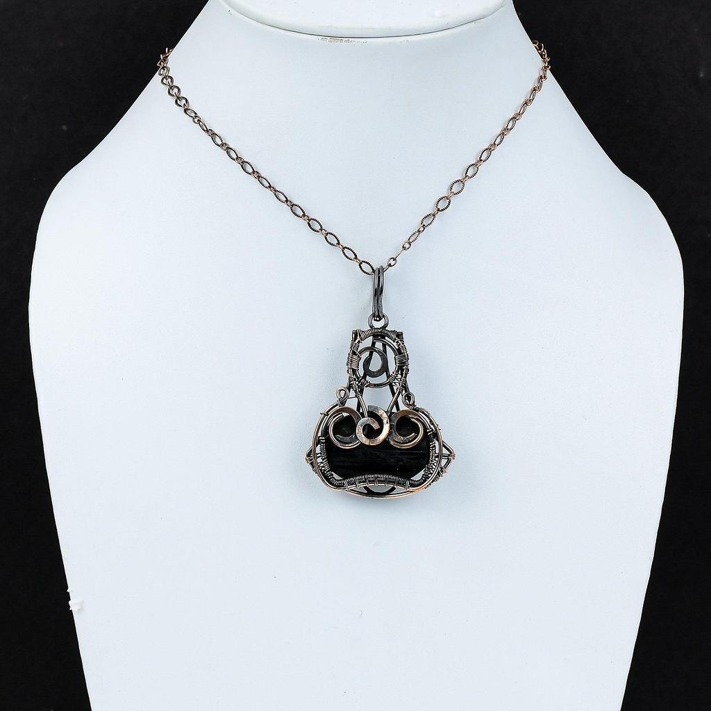 Грубый кулон с черным турмалином, кулон из медной проволоки, красивые медные украшения, кулон ручной работы, кулон из проволоки, ювелирное изделие из драгоценного камня, подарок для мамы