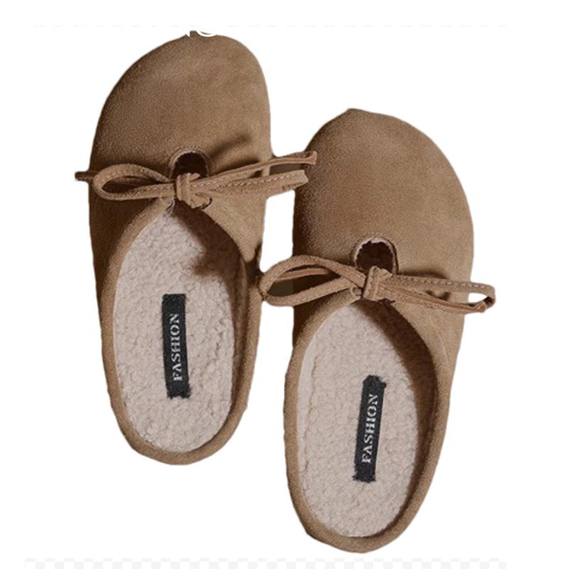 Меховые женские хлопковые тапочки на плоской подошве замшевые мюли зимняя мода с открытой пяткой женские ботинки 2025 трендовые удобные теплые туфли Mujer