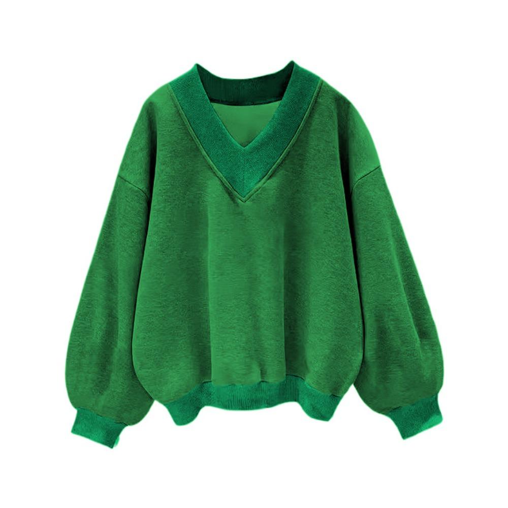 Женские толстовки с V-образным вырезом, длинным рукавом, свободные однотонные футболки, повседневные свободные спортивные свитера для тренировок