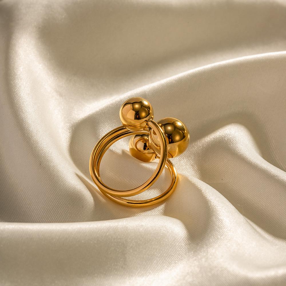 Невыцветающее 18-каратное золотое кольцо из нержавеющей стали, преувеличенное, с тремя сферами, открытое, модное