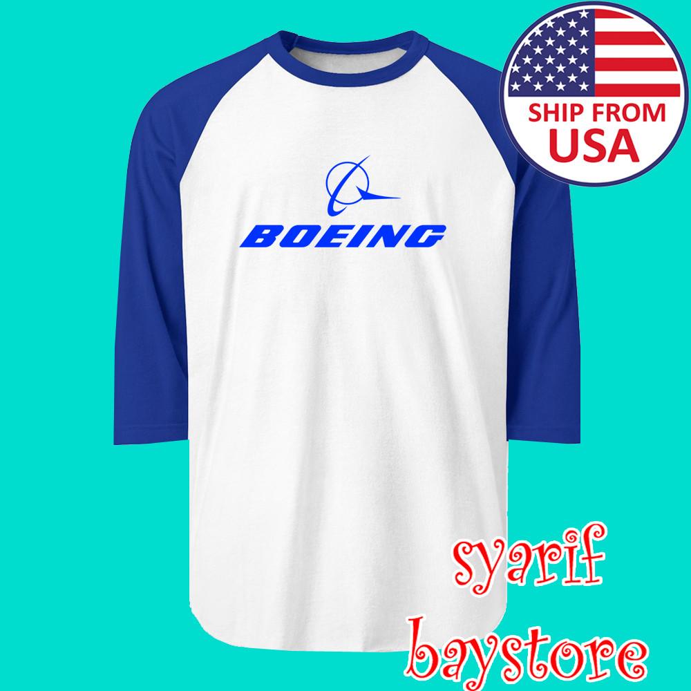 Американские самолеты Boeing Мужчины#039;s Футболка унисекс с рукавом реглан, белая с синим, размеры от S до 2XL