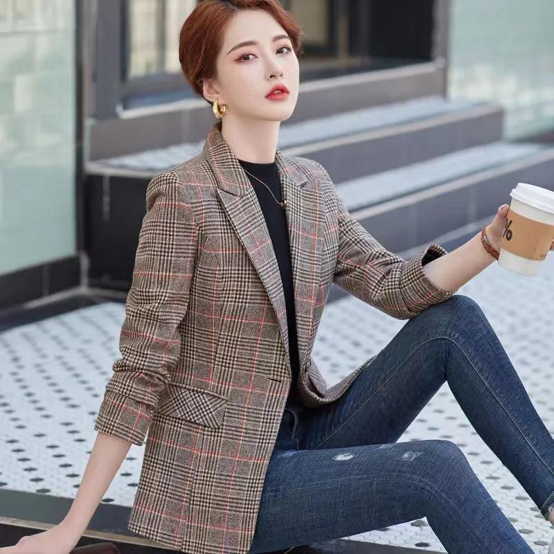 Женский облегающий повседневный клетчатый блейзер на весну и осень
