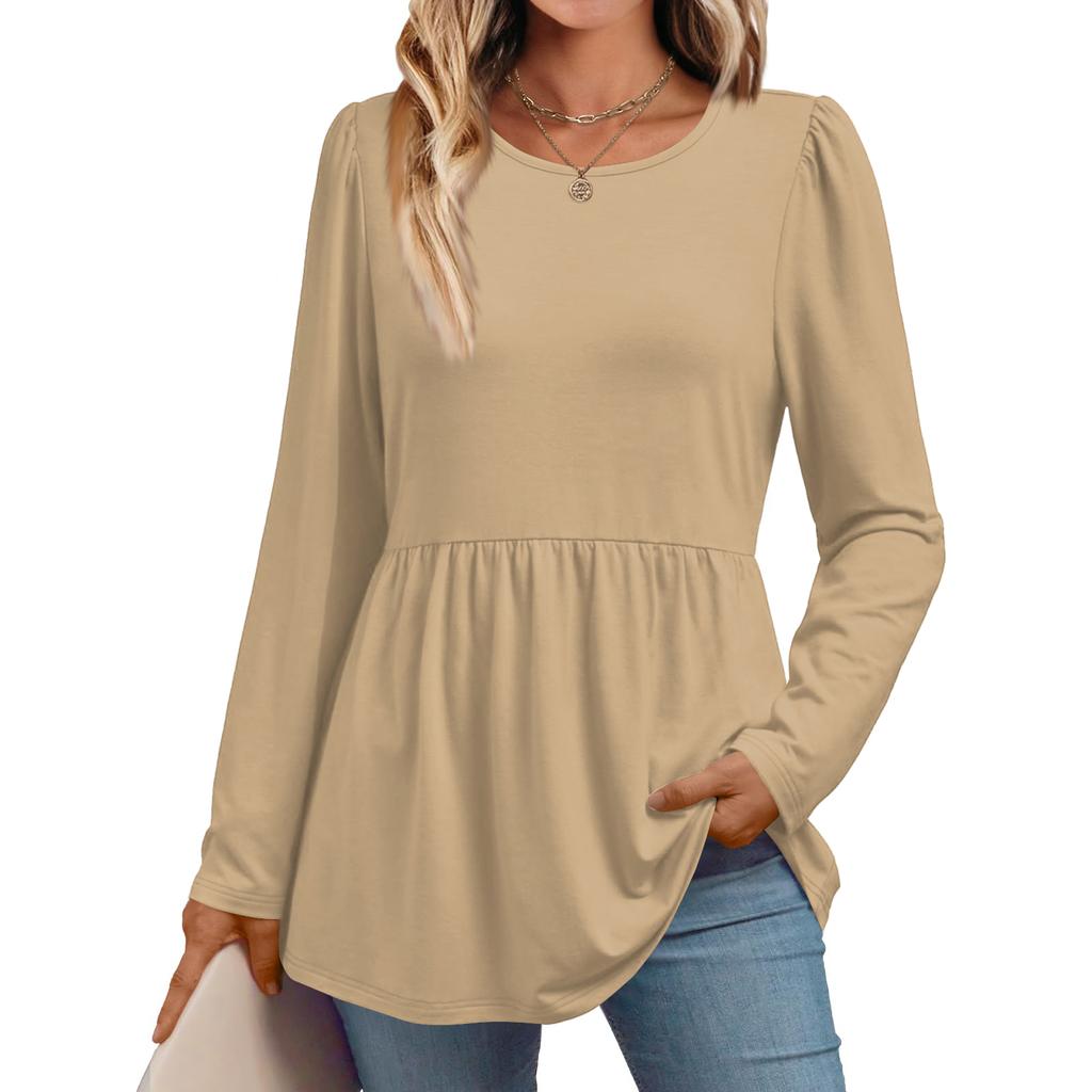 Women's Casual Fashion Long Sleeve Shirt Solid Color Tunic Top