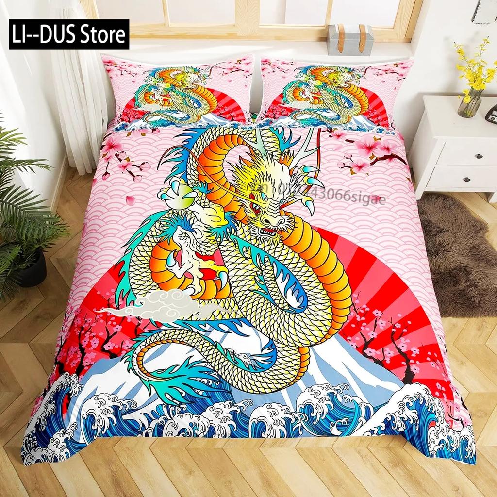 Comforter Dragon King Size Kids Mythical Animal Bedding Set Microfiber 2/3Pcs Set For Girls Women Black Gold Decor