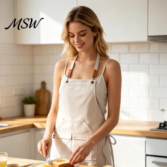 Multi Pocket Garden Apron Waterproof Kitchen with Pockets, Chef Cooking for Men Women, Stain Resistant Cross Back Work Barista, Gardening, Painting