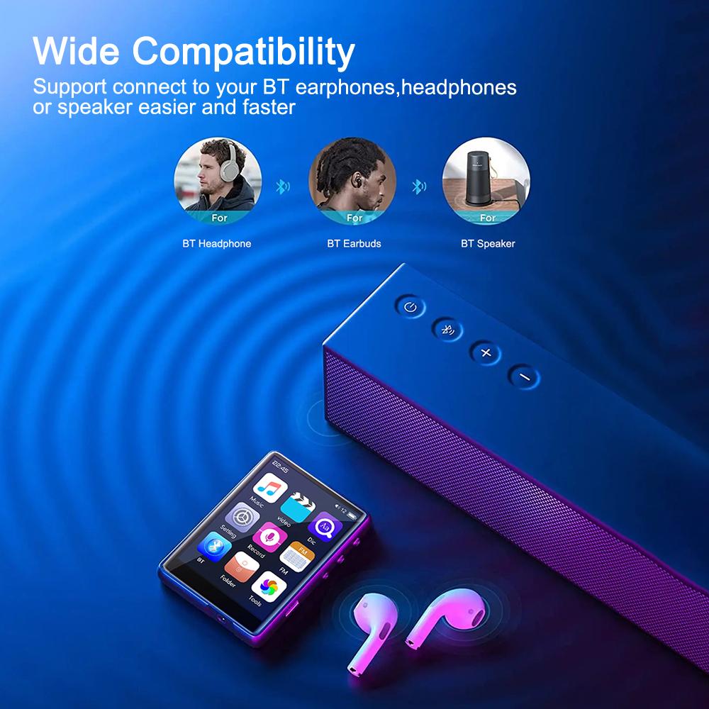 2,4-дюймовый сенсорный экран Bluetooth 5.0 MP3-плеер с динамиком/FM-радио/диктофоном/электронной книгой/музыкальным проигрывателем изображений высокой четкости