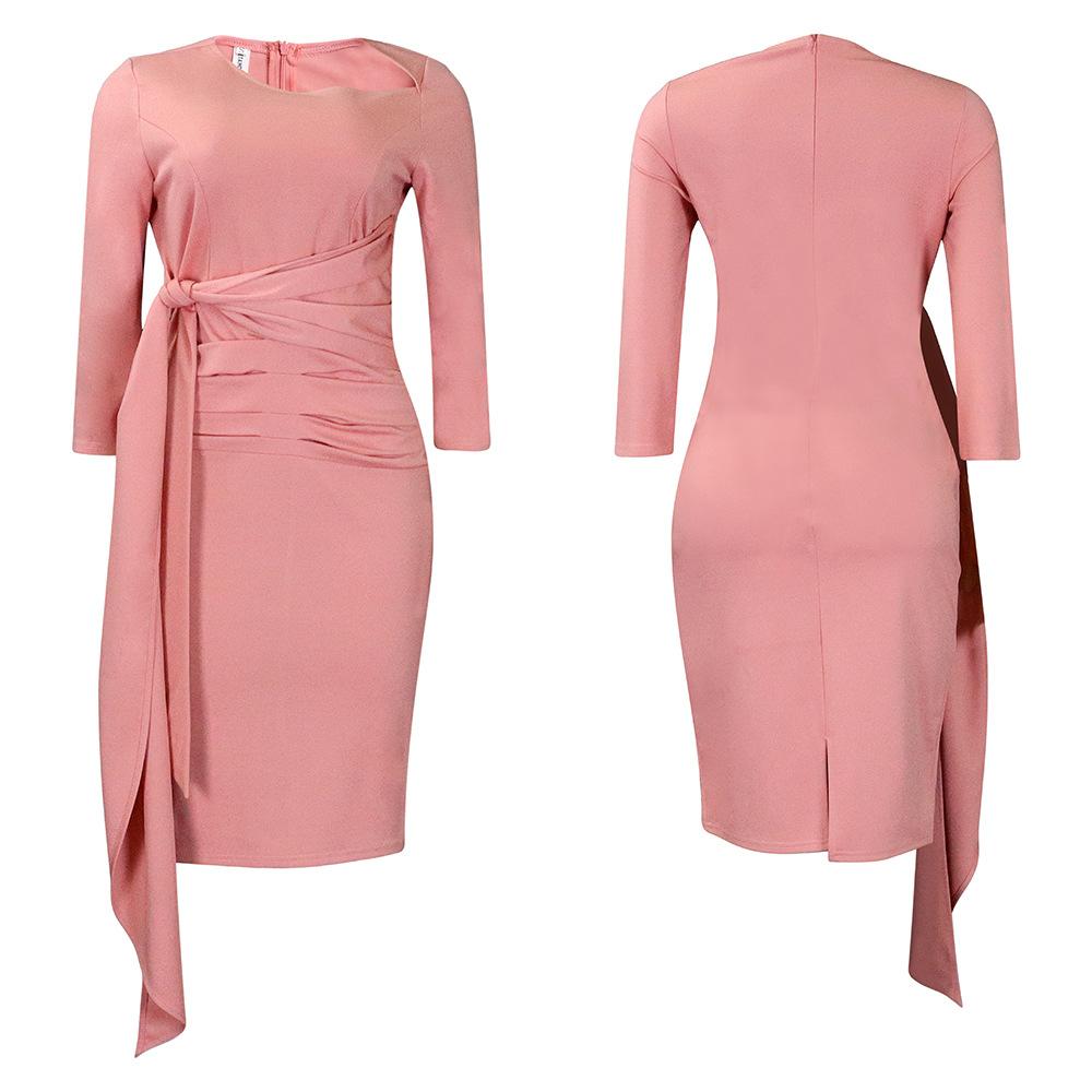 Женские платья Весна-лето Офисные платья Рукав три четверти Плиссированные галстуки Карьерные платья больших размеров