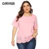 Women's T-shirt Plus Size Solid Color Hollow Wave Edge Simple Casual Round Neck Short Sleeve T-shirt Tops