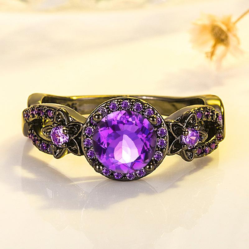 Комплект цветочных колец из черного золота с красочным красным и фиолетовым цирконом, модное кольцо с цветком вишни 